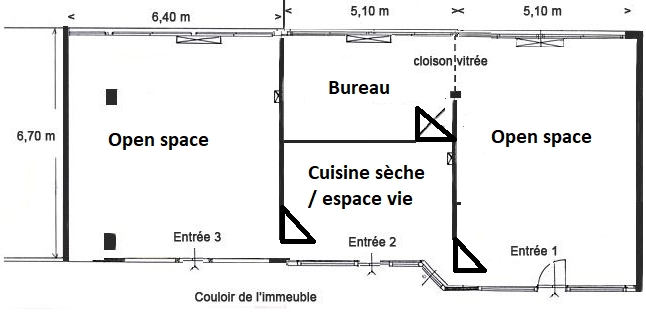 Bureaux à louer Poissonnière (Métro ligne 7) de 120m² Plan 1