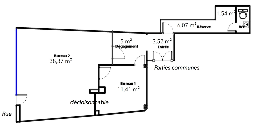 Bureaux à louer Pelleport (Métro ligne 3bis) de 66m² Plan 1