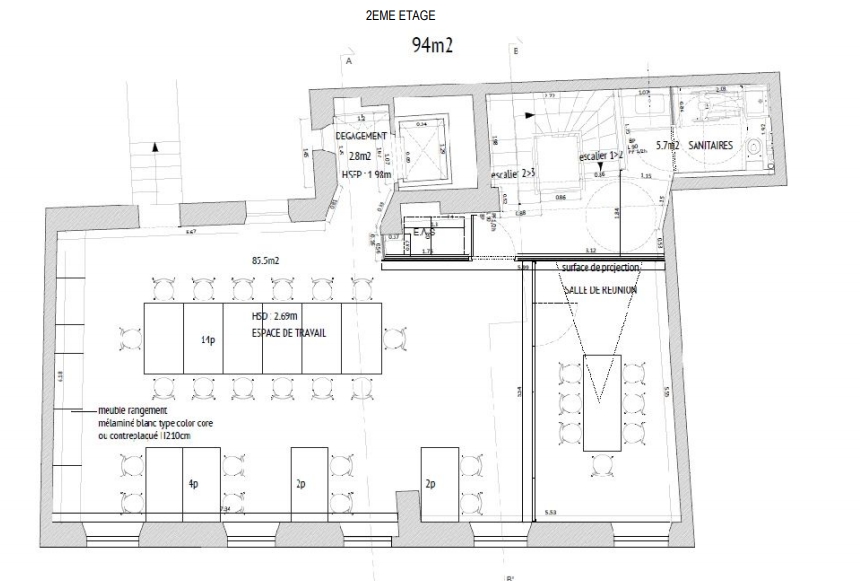 Bureaux à louer Réaumur-Sébastopol (Métro ligne 3) de 340m² Plan surface 2ème étage