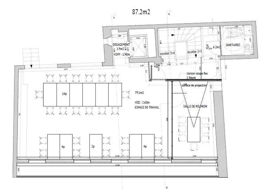 Bureaux à louer Réaumur-Sébastopol (Métro ligne 3) de 340m² Plan surface 3ème étage